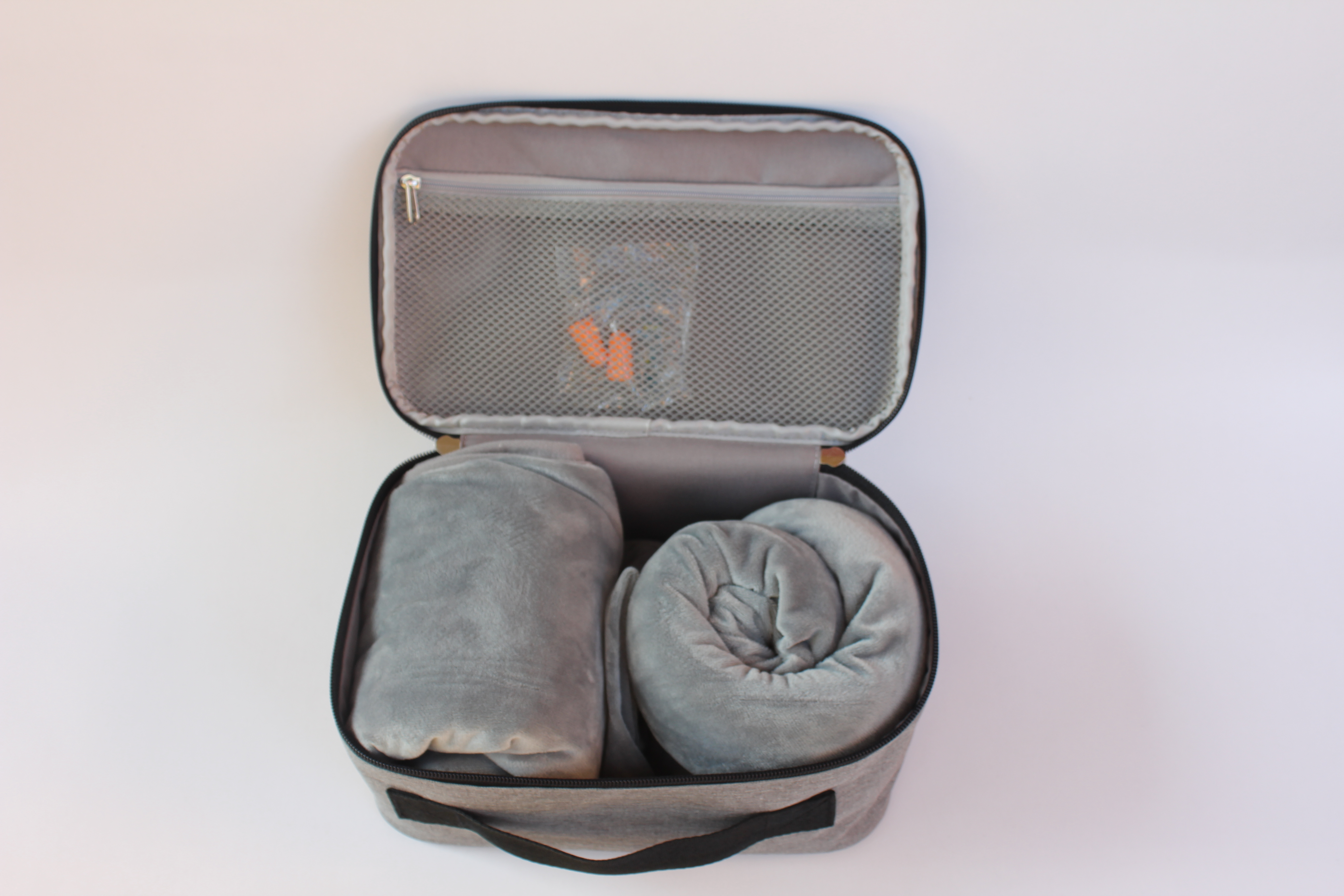  Luxury Travel Set Ultimate 4-in-1 Travel Kit Grey Memory Foam Neck pillow and Super Soft Fleece Blanket Sleep Mask & Earplugs 